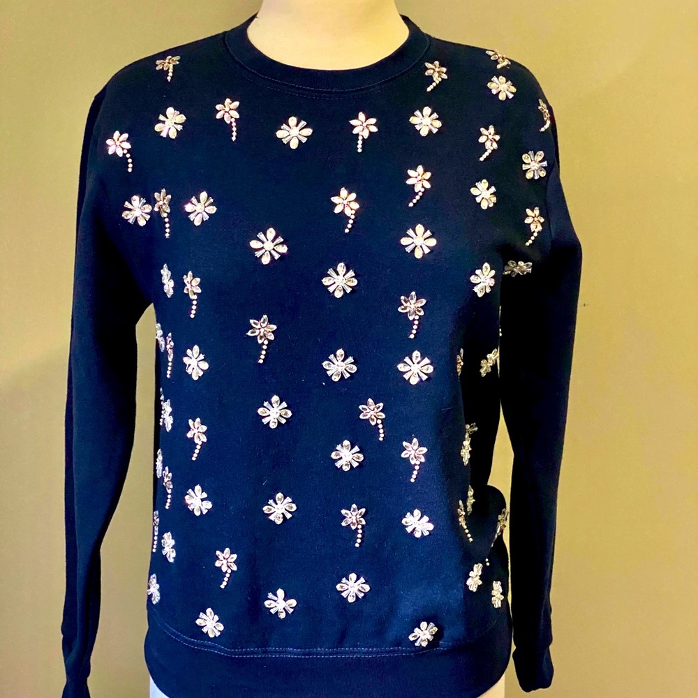 Women Embellished Navy Sweatshirt